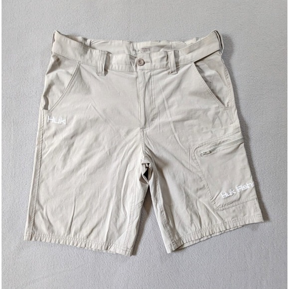 Huk Fishing Shorts Mens Large Gray Performance Fabric Outdoor Cargo Pocket - Picture 1 of 8